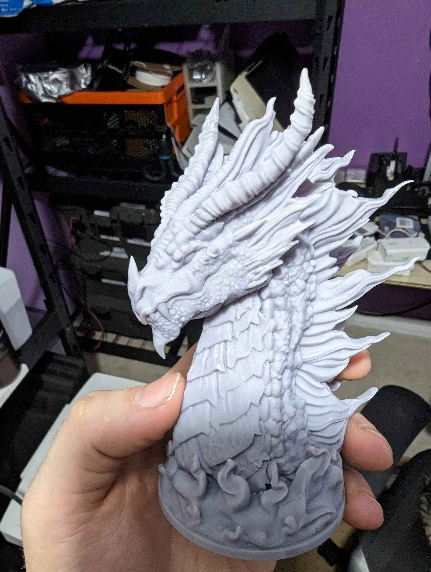 Highly detailed 3D printed dragon bust in unpainted grey resin