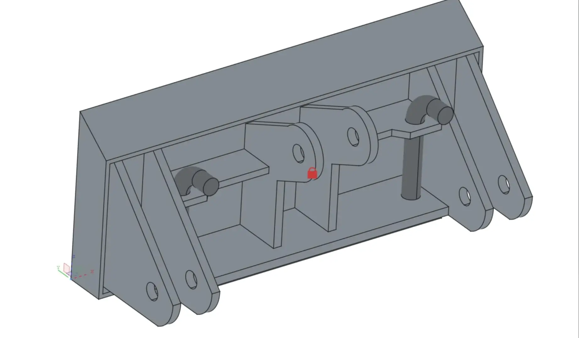 Custom quick-attach plate mechanism, designed in-house for a mini skid steer.